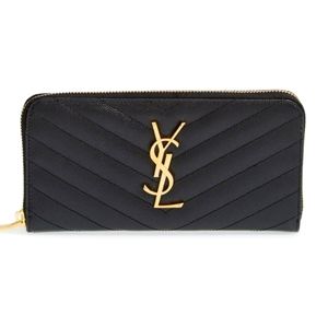YSL Monogram Zip Around Quilted Calfskin Leather Wallet